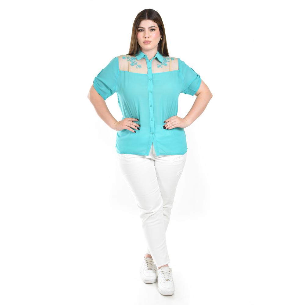 Foto 5 pulgar | Blusa Con Trasparencias Y Bordado Roman Fashion /tallas Extras, 8039 (menta) Verde Claro