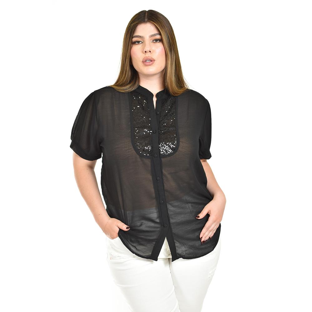 Blusa Transparente Con Lentejuela Roman Fashion /tallas Extras, 8033 (negro) Negro