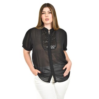 Foto 1 | Blusa Transparente Con Lentejuela Roman Fashion /tallas Extras, 8033 (negro) Negro