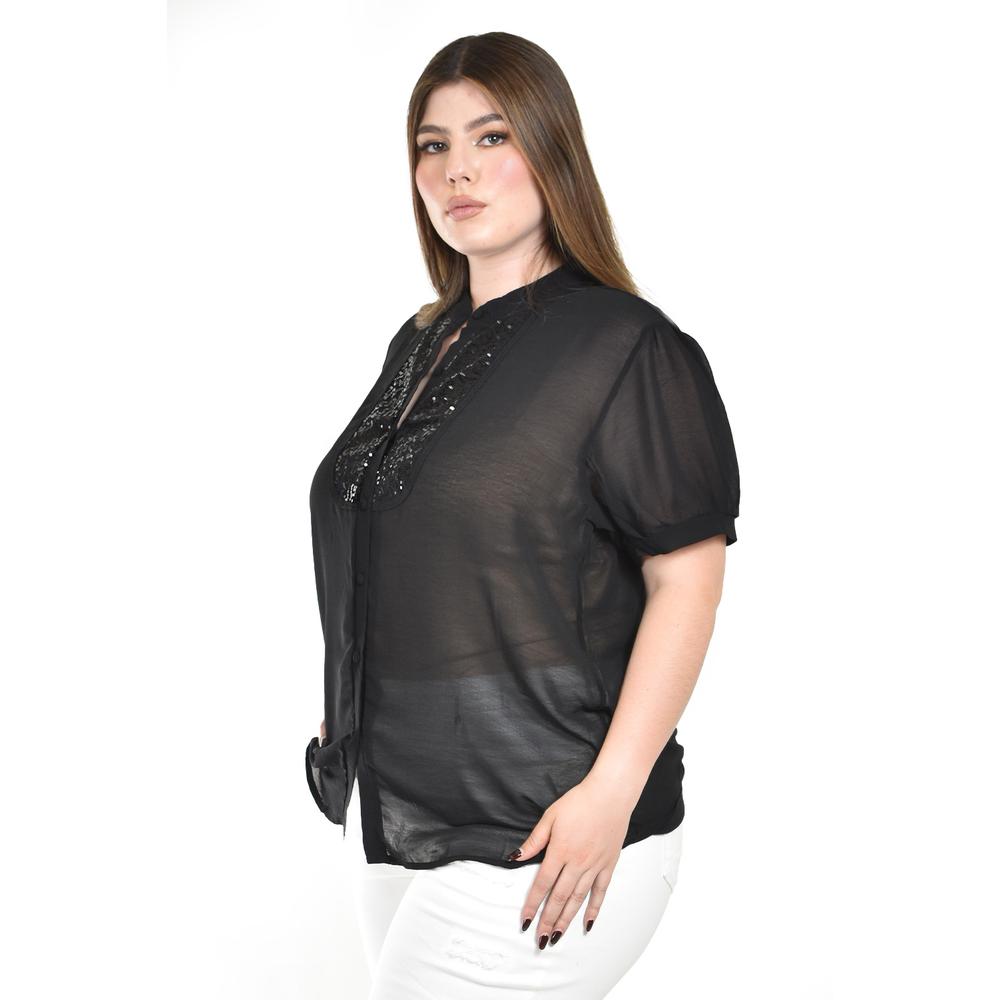 Foto 3 pulgar | Blusa Transparente Con Lentejuela Roman Fashion /tallas Extras, 8033 (negro) Negro