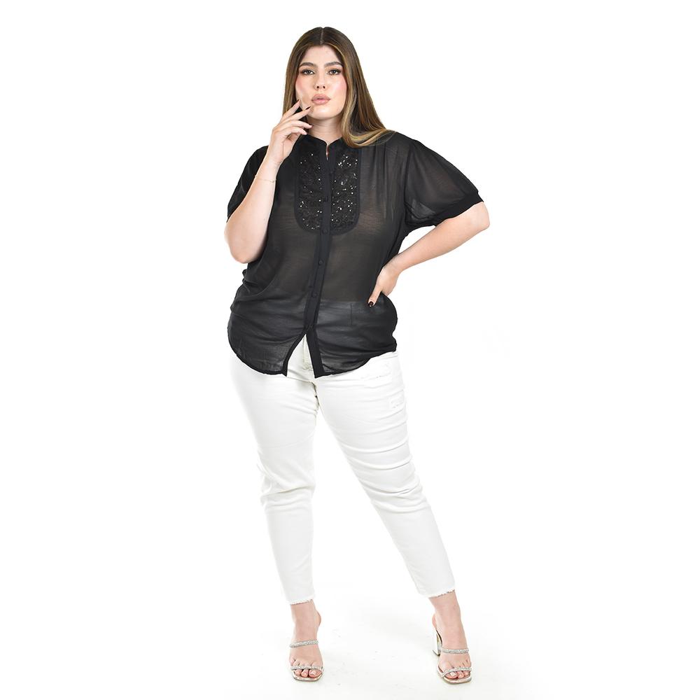 Foto 6 pulgar | Blusa Transparente Con Lentejuela Roman Fashion /tallas Extras, 8033 (negro) Negro