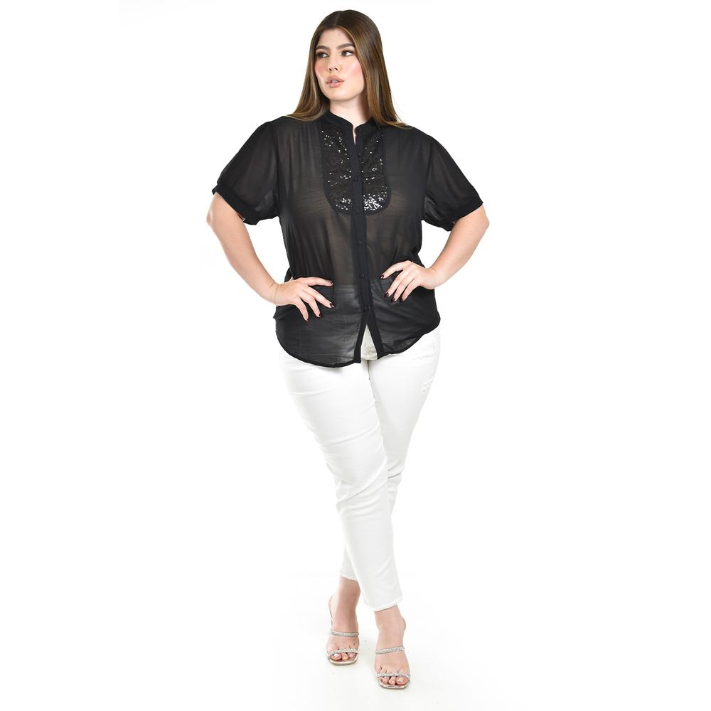 Foto 6 | Blusa Transparente Con Lentejuela Roman Fashion /tallas Extras, 8033 (negro) Negro