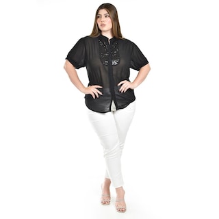 Foto 6 | Blusa Transparente Con Lentejuela Roman Fashion /tallas Extras, 8033 (negro) Negro