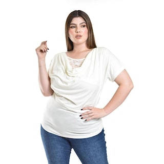 Foto 1 | Blusa Con Encaje Y Escote Drapeado Roman Fashion /tallas Extras, 8046 (blanco) Blanco