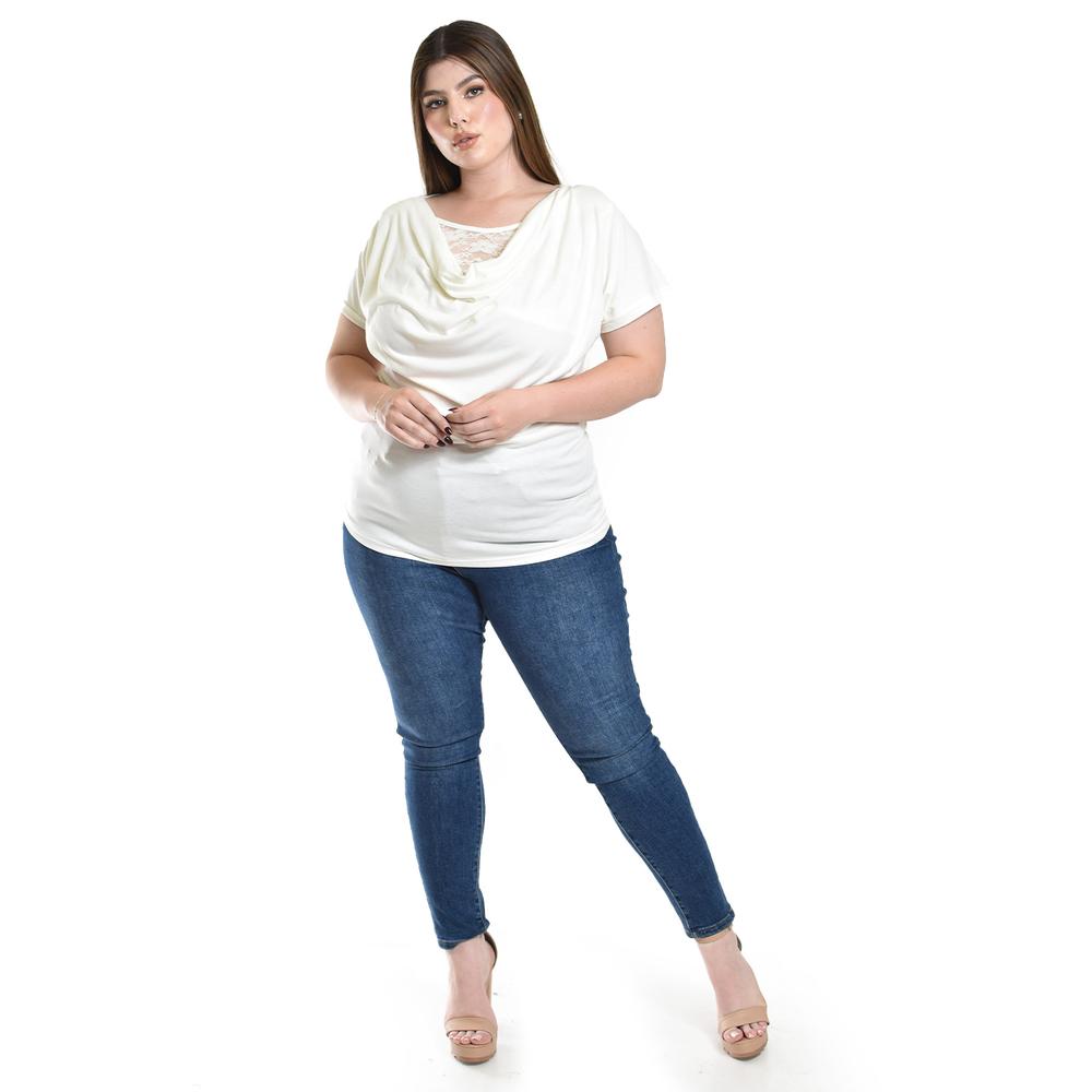Foto 5 pulgar | Blusa Con Encaje Y Escote Drapeado Roman Fashion /tallas Extras, 8046 (blanco) Blanco
