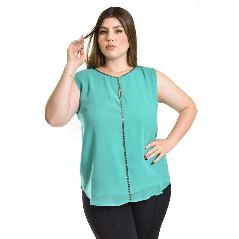 Blusa Sin Manga Con Detalle Metalico Roman Fashion /tallas Extras, 8006 (menta) Verde Claro