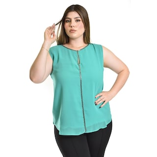 Foto 1 | Blusa Sin Manga Con Detalle Metalico Roman Fashion /tallas Extras, 8006 (menta) Verde Claro