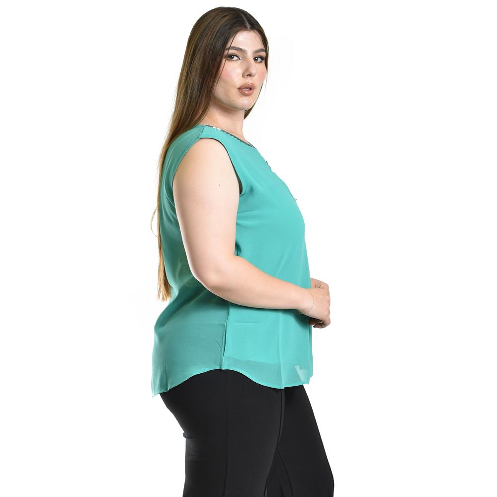 Foto 2 | Blusa Sin Manga Con Detalle Metalico Roman Fashion /tallas Extras, 8006 (menta) Verde Claro
