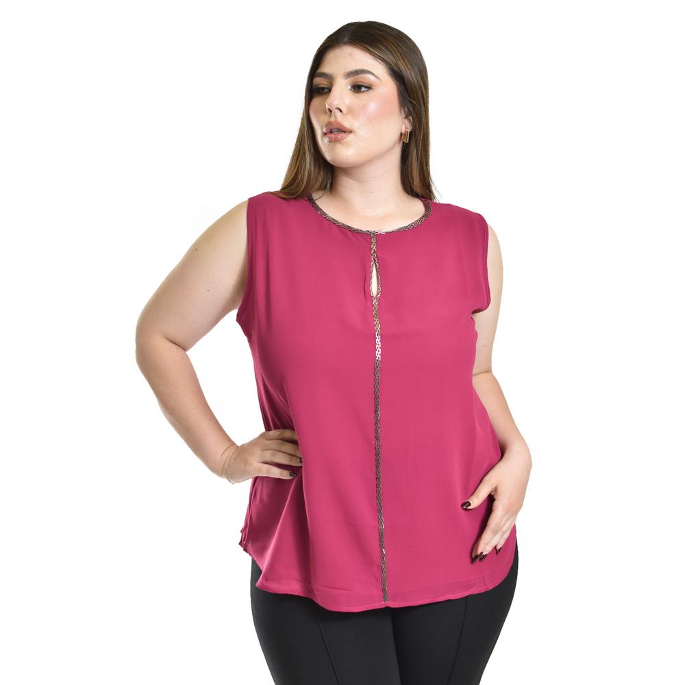 Blusa Sin Manga Con Detalle Metalico Roman Fashion /tallas Extras, 8006 (magenta) Fucsia Oscuro