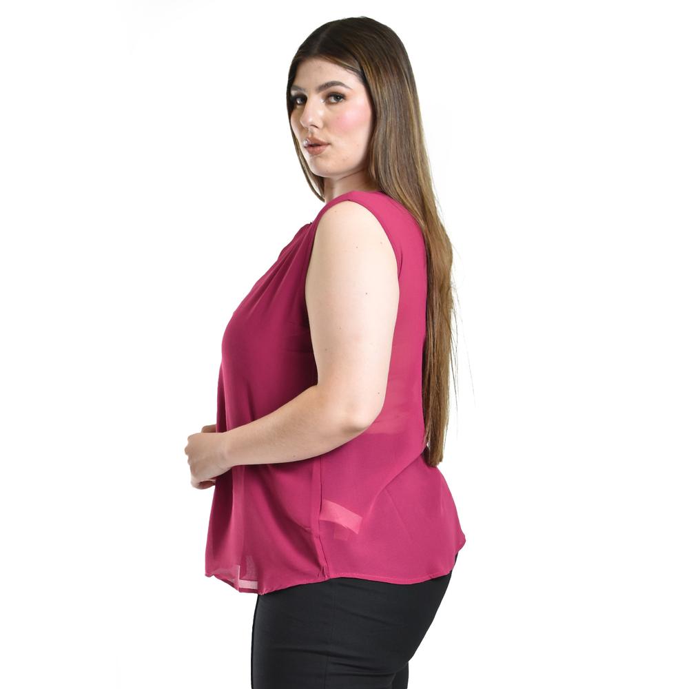 Foto 2 | Blusa Sin Manga Con Detalle Metalico Roman Fashion /tallas Extras, 8006 (magenta) Fucsia Oscuro