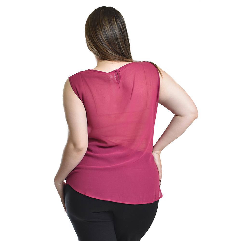 Foto 4 pulgar | Blusa Sin Manga Con Detalle Metalico Roman Fashion /tallas Extras, 8006 (magenta) Fucsia Oscuro