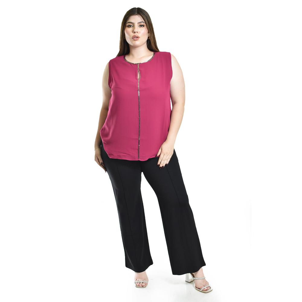 Foto 5 | Blusa Sin Manga Con Detalle Metalico Roman Fashion /tallas Extras, 8006 (magenta) Fucsia Oscuro