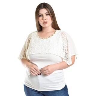 Foto 1 | Blusa Con Encaje Y Detalle De Perlas Roman Fashion /tallas Extras, 086 (blanco) Blanco