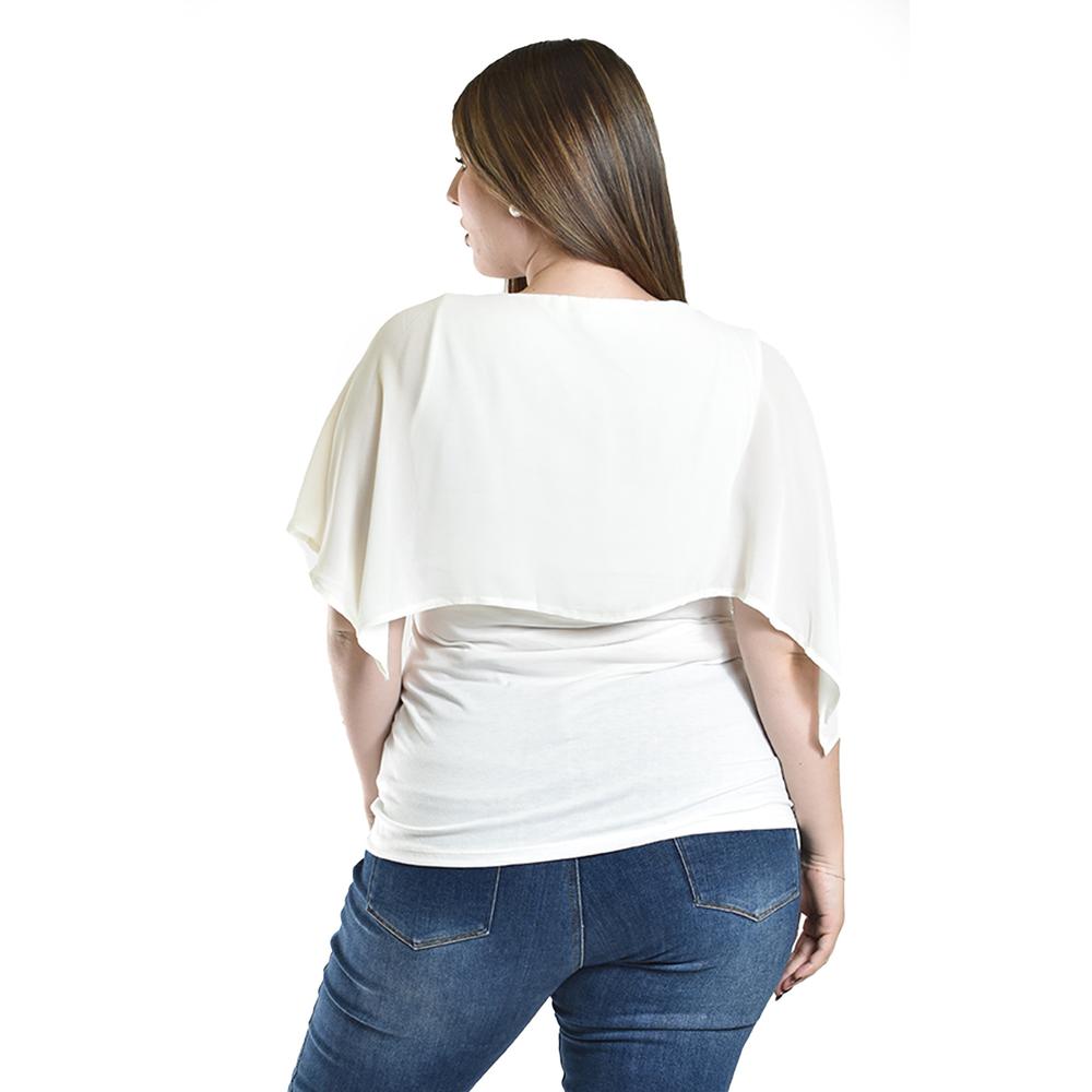 Foto 3 | Blusa Con Encaje Y Detalle De Perlas Roman Fashion /tallas Extras, 086 (blanco) Blanco