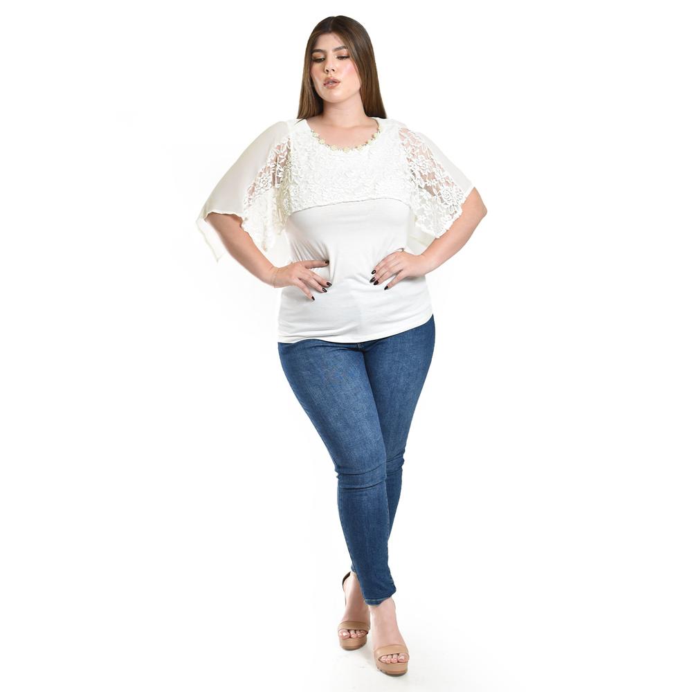 Foto 5 pulgar | Blusa Con Encaje Y Detalle De Perlas Roman Fashion /tallas Extras, 086 (blanco) Blanco
