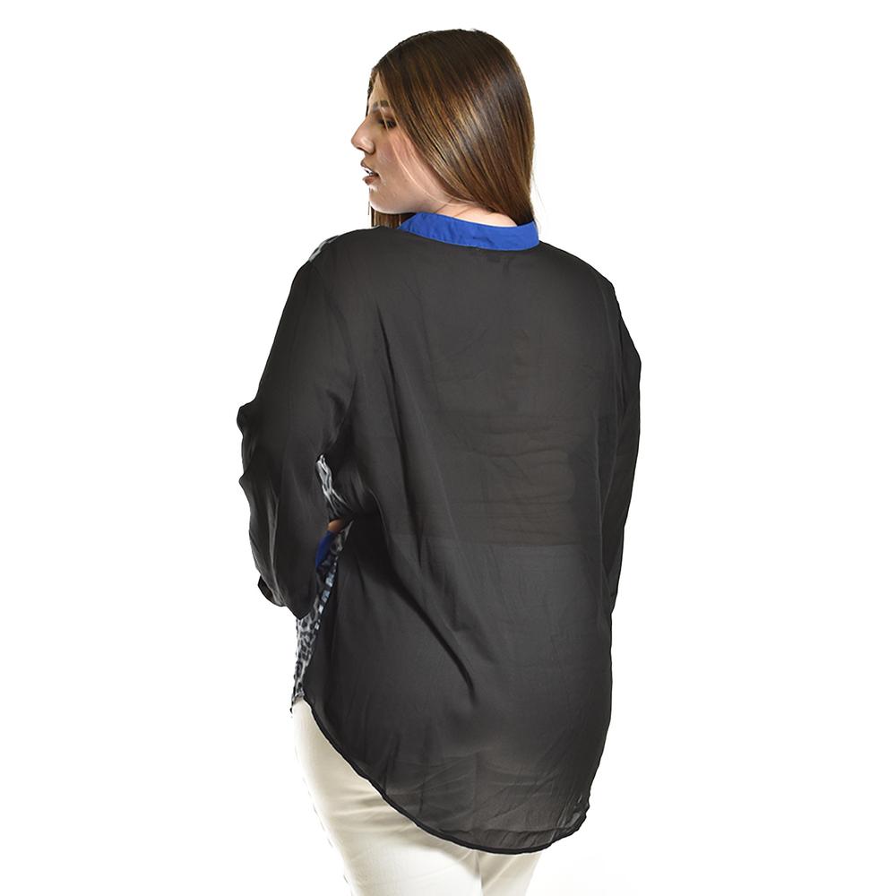 Foto 4 pulgar | Blusa Animal Print Con Contraste Roman Fashion /tallas Extras, 120 (azul Print) Negro