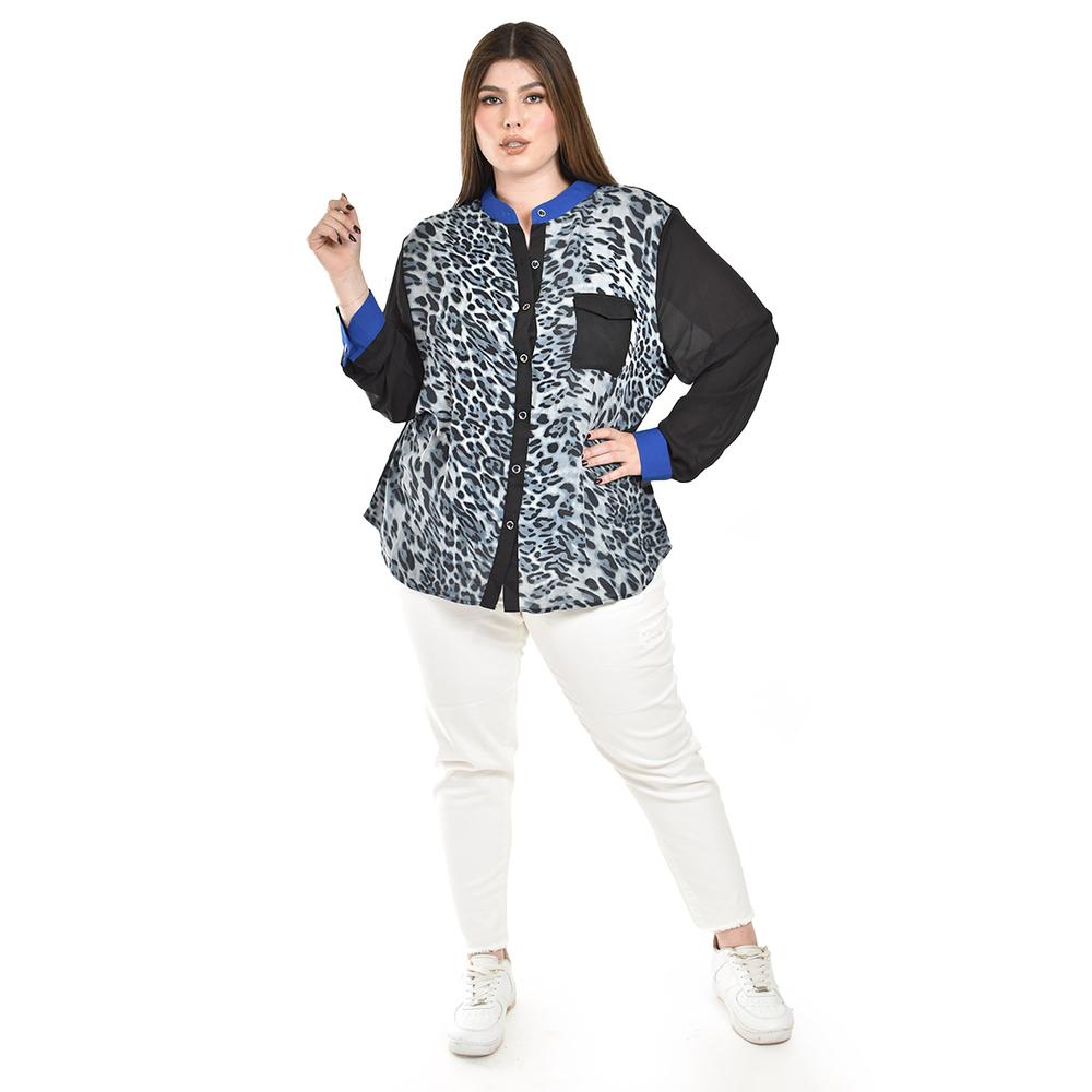 Foto 6 pulgar | Blusa Animal Print Con Contraste Roman Fashion /tallas Extras, 120 (azul Print) Negro