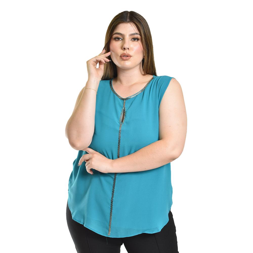Blusa Sin Manga Con Detalle Metalico Roman Fashion /tallas Extras, 8006 (azul Claro) Azul
