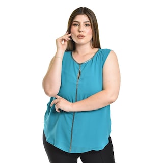 Foto 1 | Blusa Sin Manga Con Detalle Metalico Roman Fashion /tallas Extras, 8006 (azul Claro) Azul