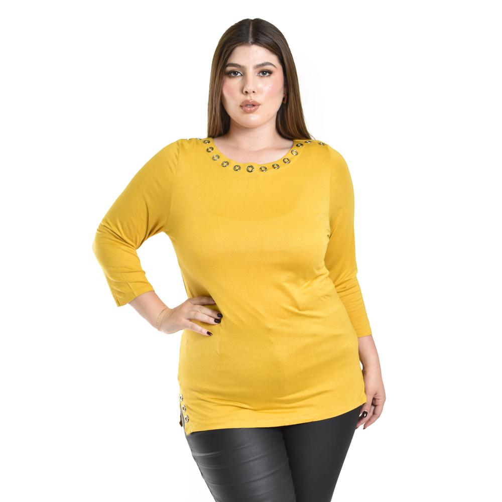 Foto 2 pulgar | Blusa Con Detalles Metalicos Roman Fashion /tallas Extras, 276 (mostaza) Amarillo