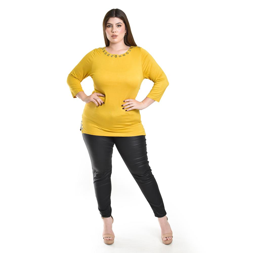 Foto 5 pulgar | Blusa Con Detalles Metalicos Roman Fashion /tallas Extras, 276 (mostaza) Amarillo