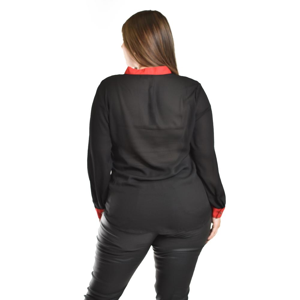 Foto 4 pulgar | Blusa Animal Print Con Contraste Roman Fashion /tallas Extras, 120 (rojo Print) Negro