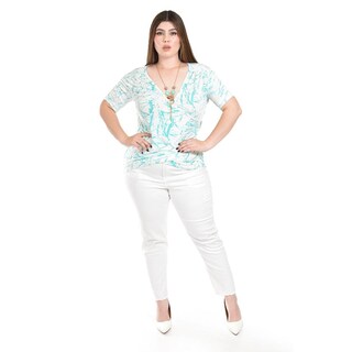 Foto 5 | Blusa Cruzada Con Collar Roman Fashion /tallas Extras, 081 (menta) Verde Claro