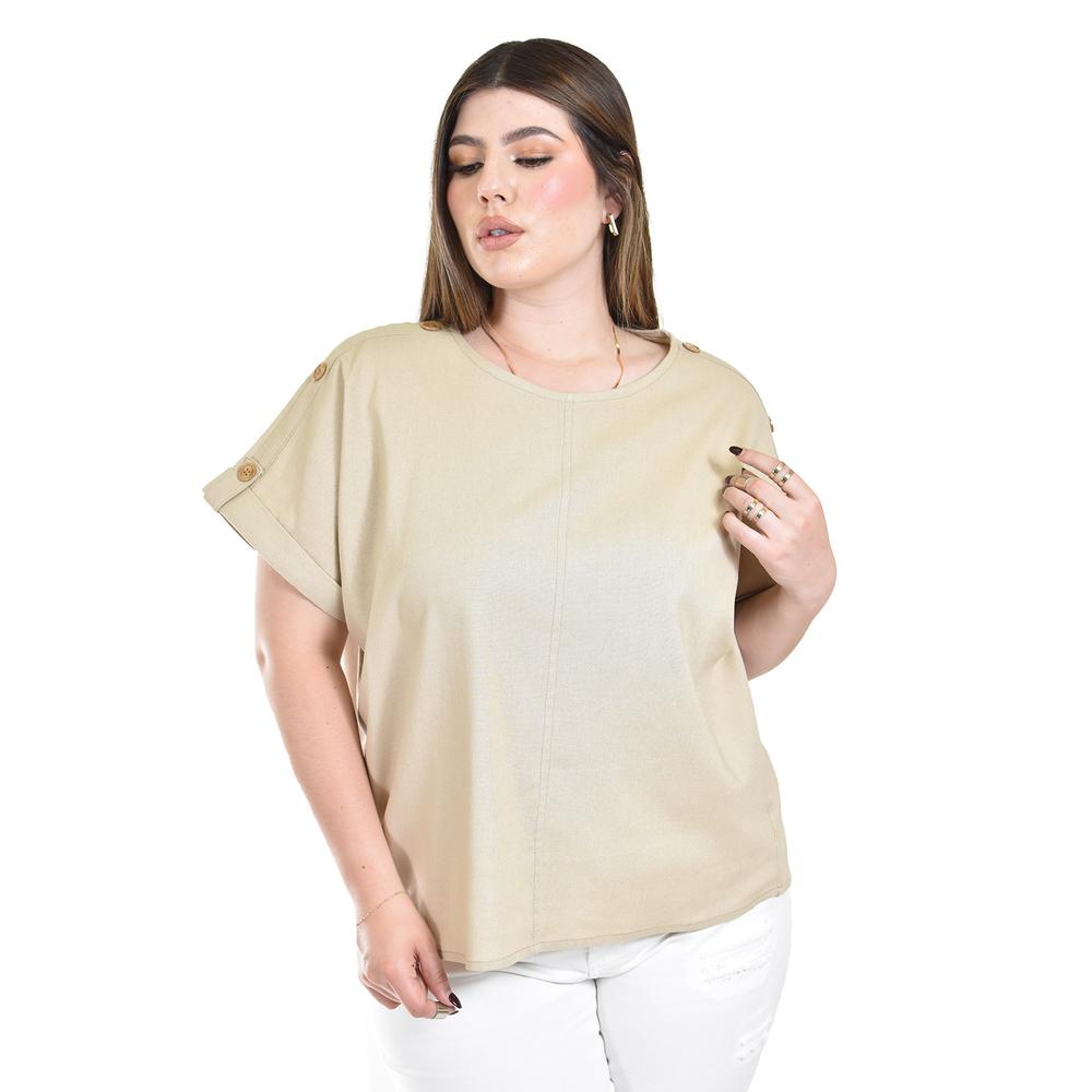 Blusa De Lino Con Botones Roman Fashion / Tallas Extras, 0320 (beige) Beige