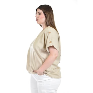 Foto 2 | Blusa De Lino Con Botones Roman Fashion / Tallas Extras, 0320 (beige) Beige