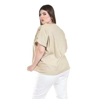 Foto 3 | Blusa De Lino Con Botones Roman Fashion / Tallas Extras, 0320 (beige) Beige