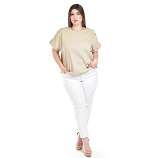 Foto 5 | Blusa De Lino Con Botones Roman Fashion / Tallas Extras, 0320 (beige) Beige