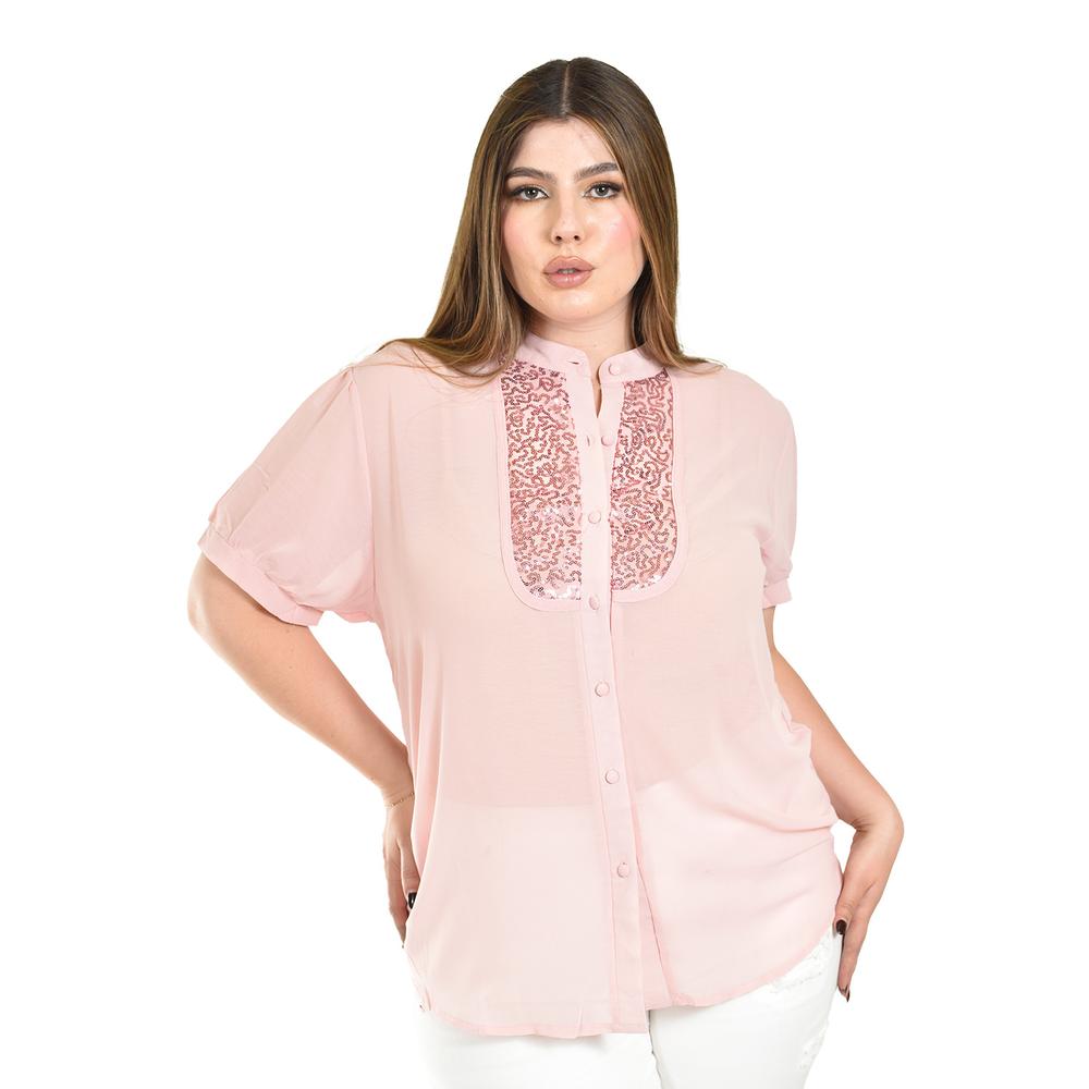 Foto 2 pulgar | Blusa Transparente Con Lentejuela Roman Fashion /tallas Extras, 8033 (rosa Palo) Rosa