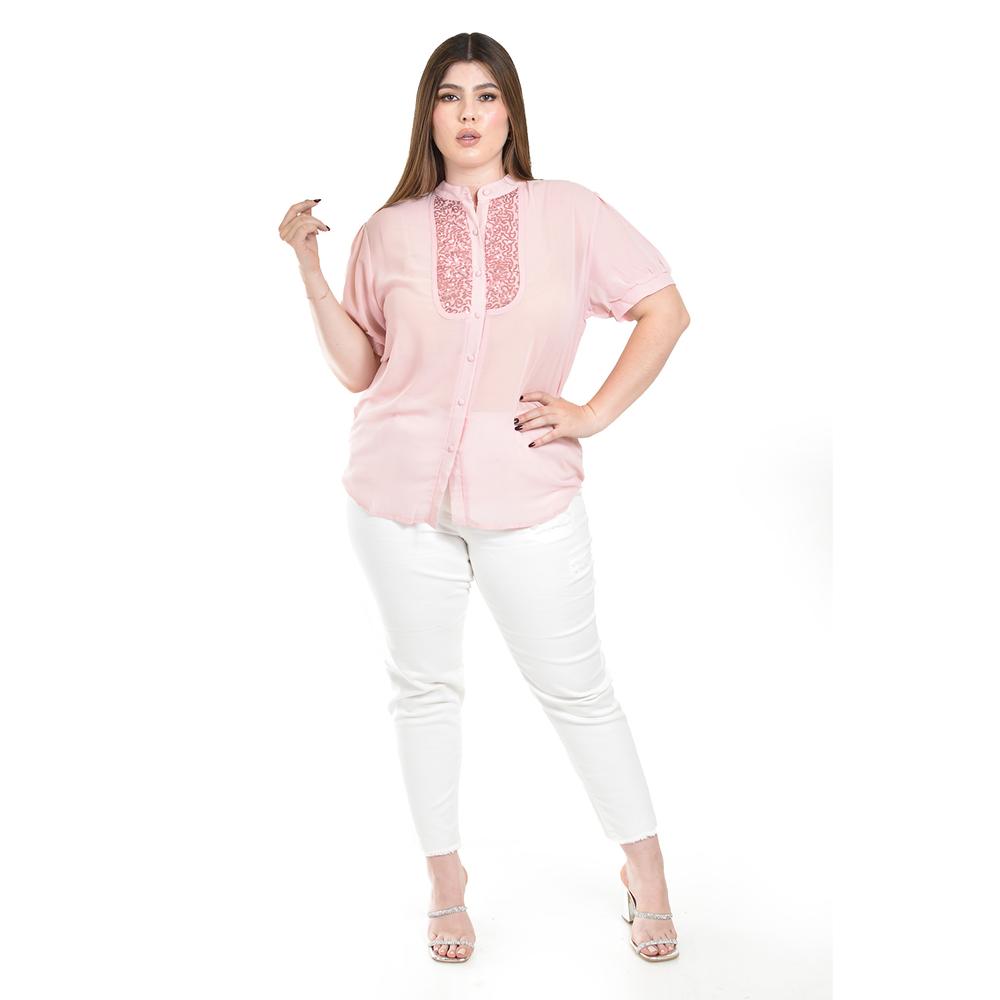 Foto 5 pulgar | Blusa Transparente Con Lentejuela Roman Fashion /tallas Extras, 8033 (rosa Palo) Rosa