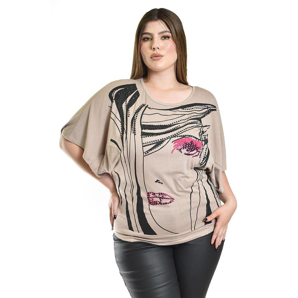 Foto 1 | Blusa Estampada Con Aplicaciones Roman Fashion /tallas Extras, 8052 (cafe) Cafe