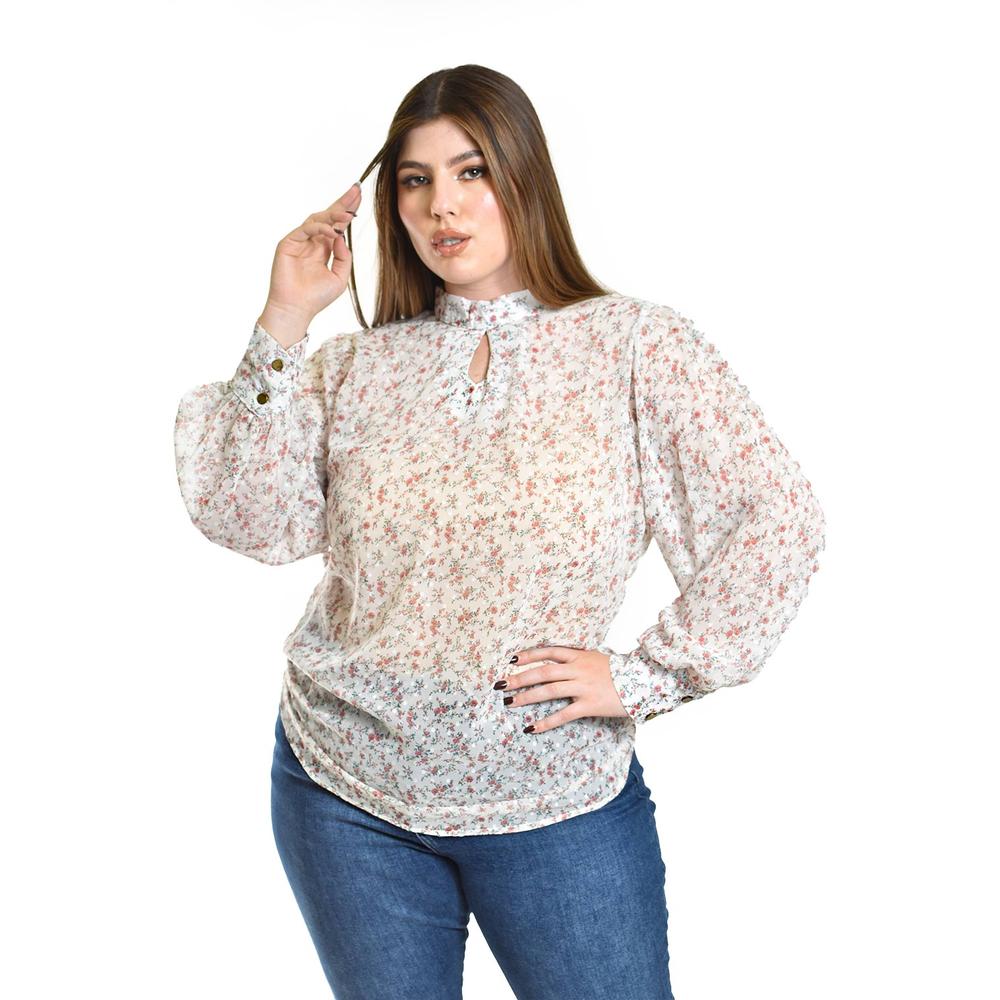 Foto 2 pulgar | Blusa De Chifon Estampado Floral Roman Fashion /tallas Extras, 4202 (blanco Floreado) Blanco