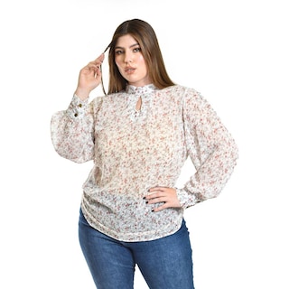 Foto 1 | Blusa De Chifon Estampado Floral Roman Fashion /tallas Extras, 4202 (blanco Floreado) Blanco