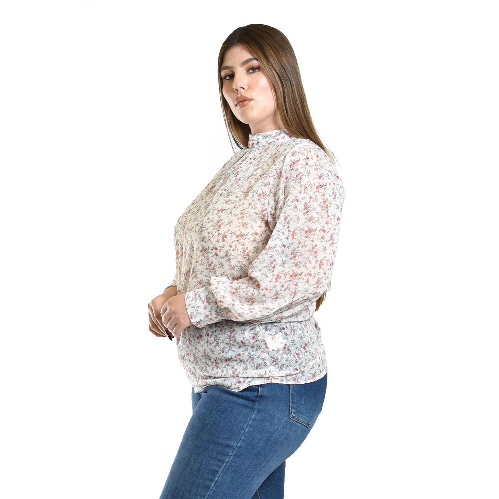 Foto 3 pulgar | Blusa De Chifon Estampado Floral Roman Fashion /tallas Extras, 4202 (blanco Floreado) Blanco
