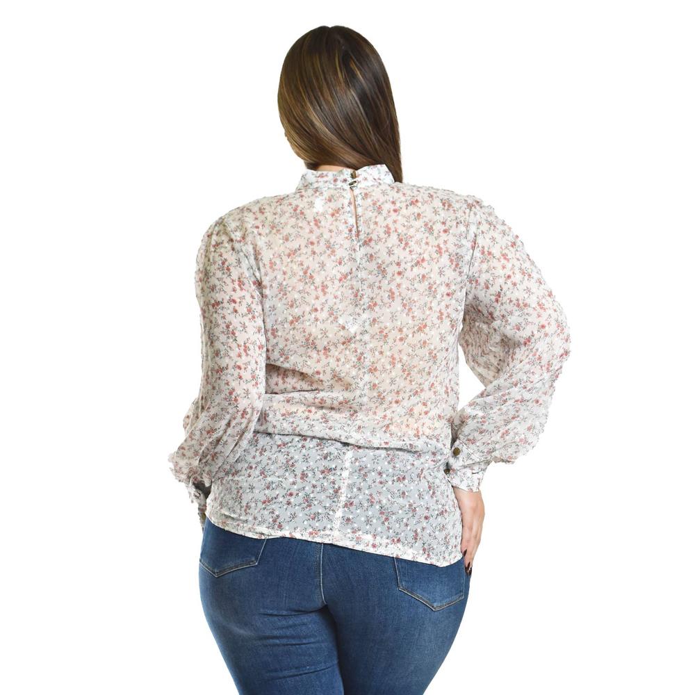 Foto 4 pulgar | Blusa De Chifon Estampado Floral Roman Fashion /tallas Extras, 4202 (blanco Floreado) Blanco