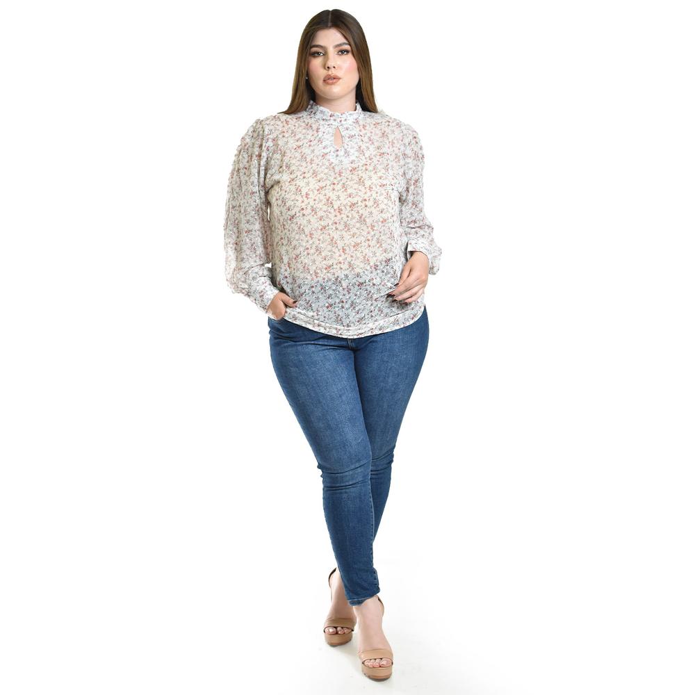 Foto 6 pulgar | Blusa De Chifon Estampado Floral Roman Fashion /tallas Extras, 4202 (blanco Floreado) Blanco