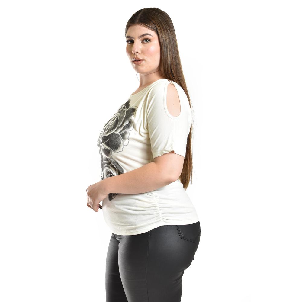 Foto 3 pulgar | Blusa Casual Con Detalle En Hombro Roman Fashion /tallas Extras, 8047 (blanco) Blanco
