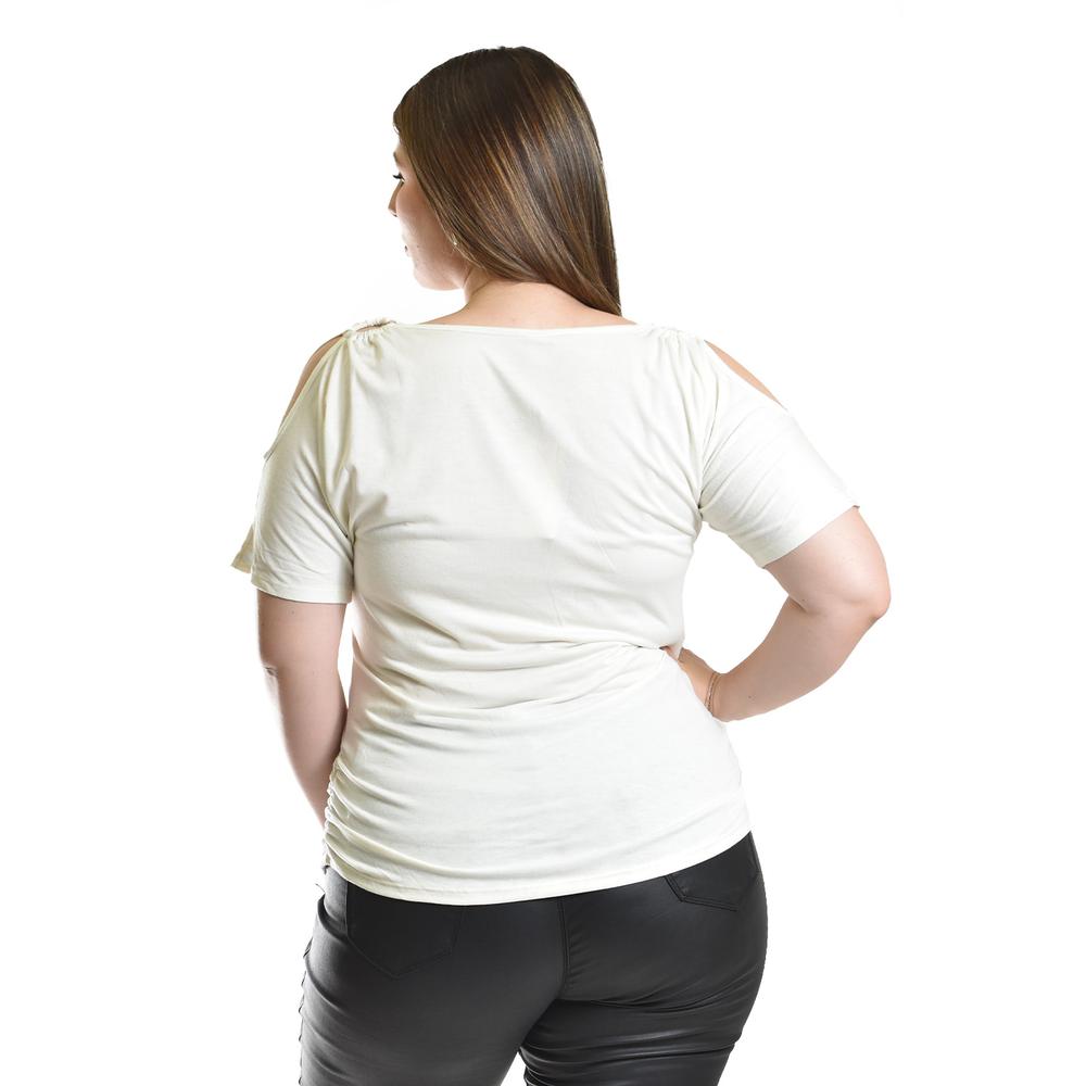 Foto 4 pulgar | Blusa Casual Con Detalle En Hombro Roman Fashion /tallas Extras, 8047 (blanco) Blanco
