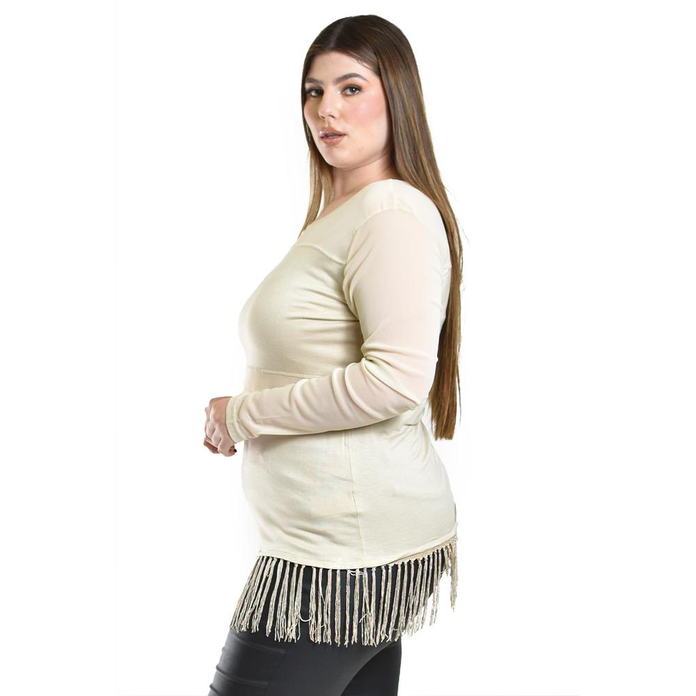 Foto 2 | Blusa Con Flecos Y Manga Transparente Roman Fashion /tallas Extras, 163 (beige) Beige