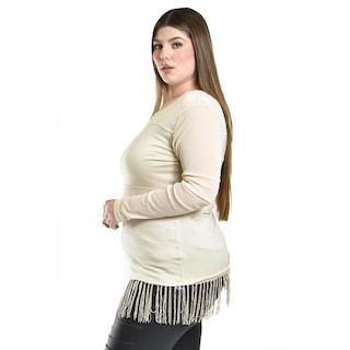 Foto 2 | Blusa Con Flecos Y Manga Transparente Roman Fashion /tallas Extras, 163 (beige) Beige