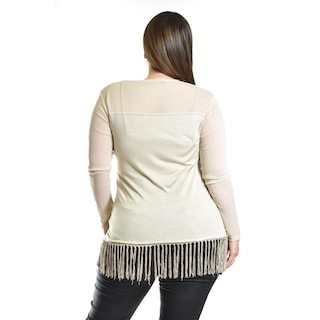 Foto 3 | Blusa Con Flecos Y Manga Transparente Roman Fashion /tallas Extras, 163 (beige) Beige
