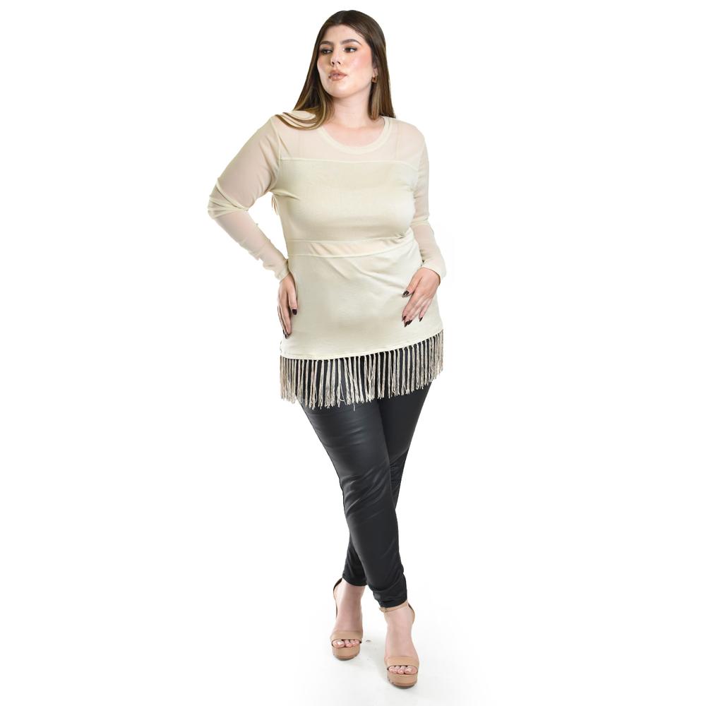 Foto 5 pulgar | Blusa Con Flecos Y Manga Transparente Roman Fashion /tallas Extras, 163 (beige) Beige