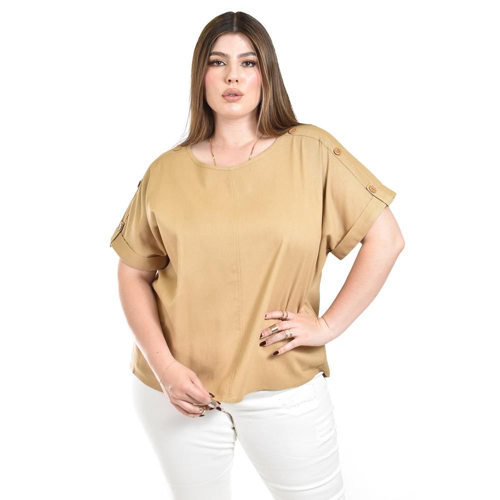 Blusa De Lino Con Botones Roman Fashion / Tallas Extras, 0320 (cafe) Cafe