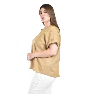 Foto 2 | Blusa De Lino Con Botones Roman Fashion / Tallas Extras, 0320 (cafe) Cafe