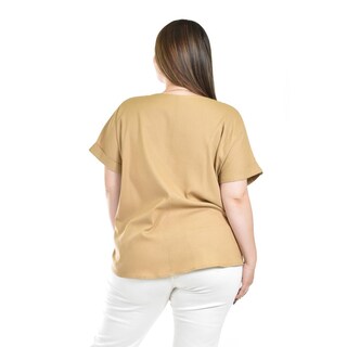 Foto 3 | Blusa De Lino Con Botones Roman Fashion / Tallas Extras, 0320 (cafe) Cafe