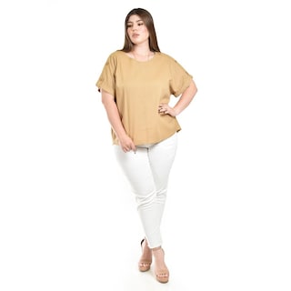 Foto 5 | Blusa De Lino Con Botones Roman Fashion / Tallas Extras, 0320 (cafe) Cafe