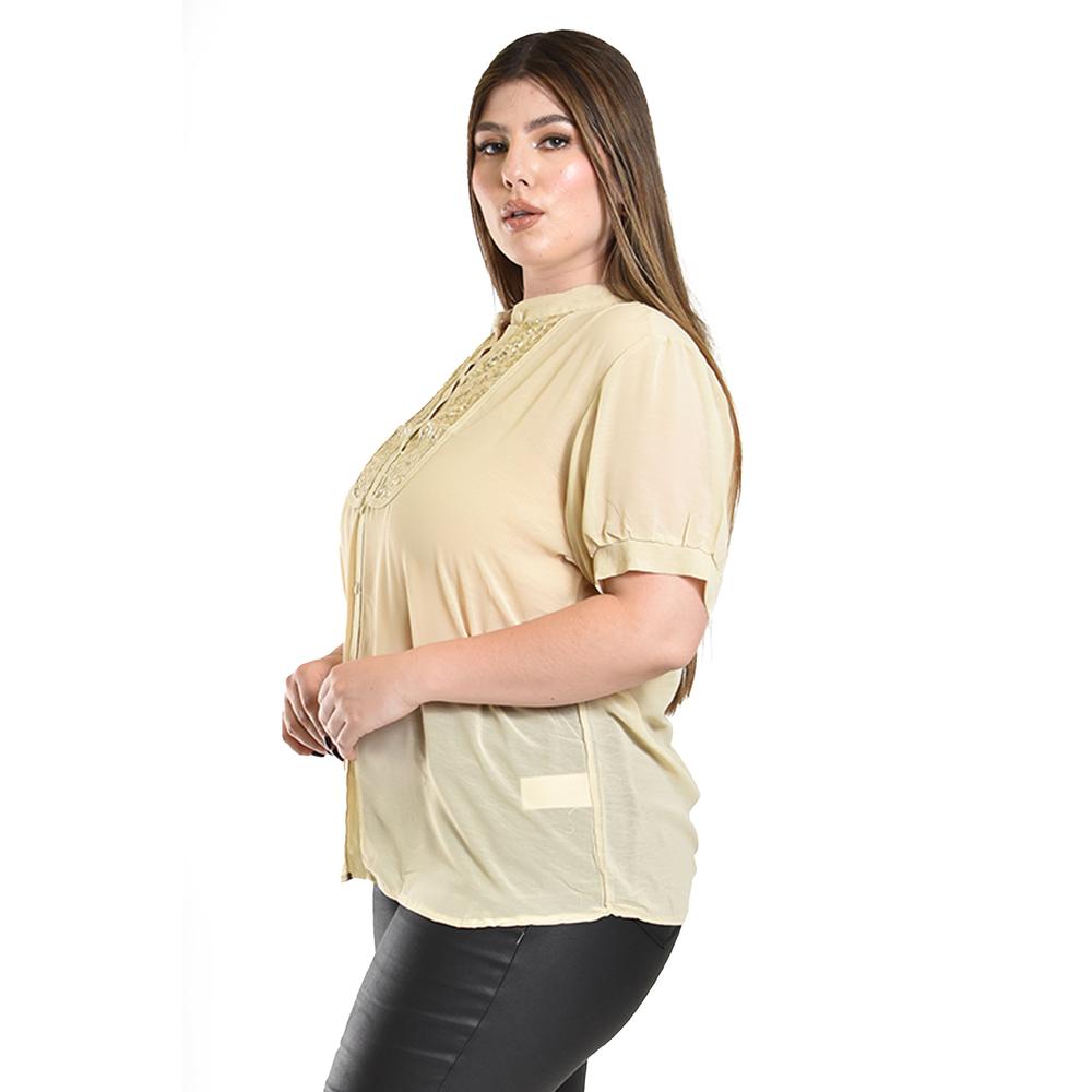 Foto 3 pulgar | Blusa Transparente Con Lentejuela Roman Fashion /tallas Extras, 8033 (dorado) Beige